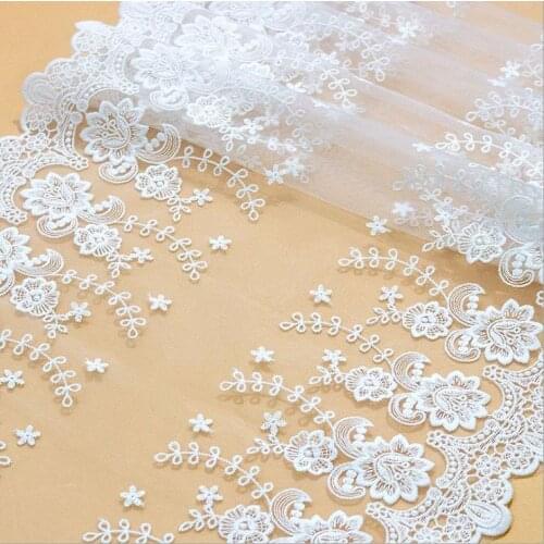 DIY Handmade Lace Trim Clothes Dress Accessories 35CM-125CM White Cotton Mesh Embroidery Flower Lace Fabric Decoration