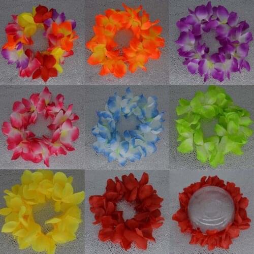 8pcs Women Girls Elastic Hawaiian Flower Hula Leis Headband Wreath Hairbands Party Wedding Birthday Halloween Christmas Xmas