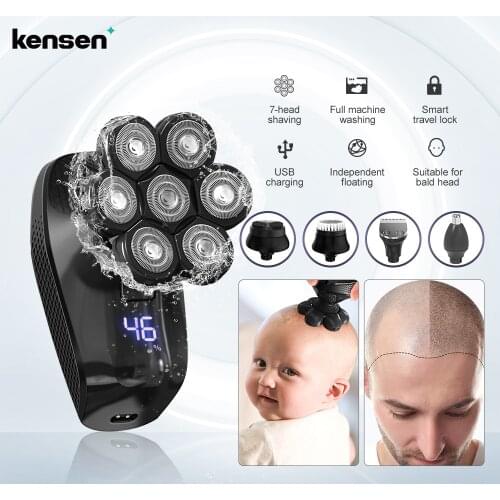 5 In 1 7D Mens Rechargeable Bald Head Electric Shaver 5 Floating Heads Beard Nose Ear Hair Trimmer Facial Brush Clipper IPX6