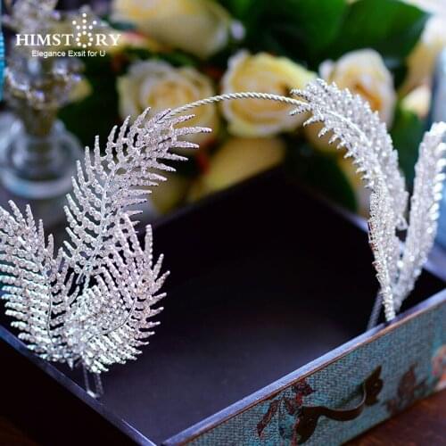 Himstory Handmade Crystal Bridal Headband Shinny Leaf Wedding Hair Accessories Queen Rhinestone Pageant Tiaras Crowns