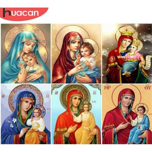 HUACAN Oil Painting By Number Virgin Mary And Jesus Handpainted Modern Wall Art Paint By Number Canvas Figure Kits Unique Gift