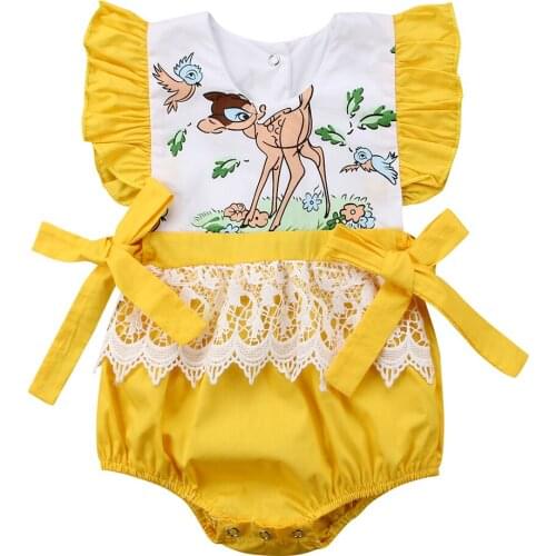 Citgeett Newborn Baby Girls Fairy Lace Yellow Romper Bow Deer Jumpsuit Sunsuit Outfit Cute Summer Clothes