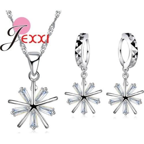 925 Sterling Silver Bar Cubic Zirconia Cross Flower Necklace Earrings Brincos Party Wedding Jewelry Sets Accessories