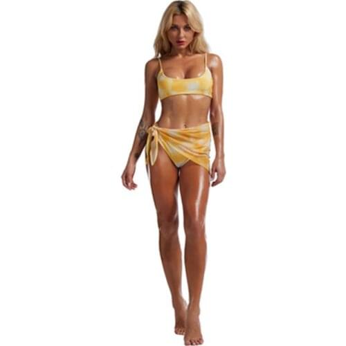 The New Bikini Sexy Tulle Tie-Dye Zhejiang Color-Changing Split Swimsuit Swimsuit Womens Three-Piece Suit Womens Swimsuits