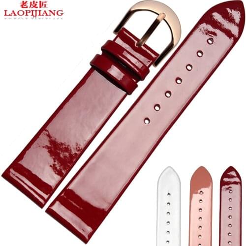 Laopijiang 14mm 16mm 18mm 20mm thin Bright Leather Watchband slim leather watch strap with universal size lady table accessories