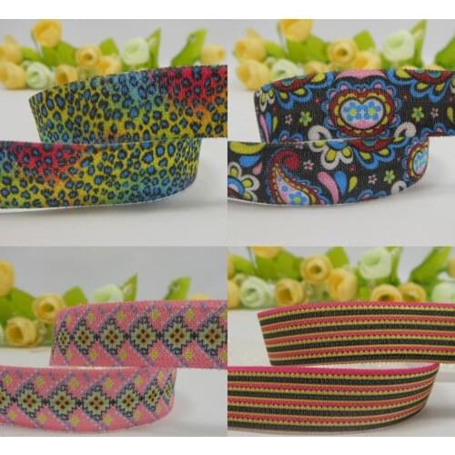 5/8"16mm Rainbow, Leopard, Stripes Printing Elastic Band For Hair Band Flower Ribbon 50 Yards/Roll