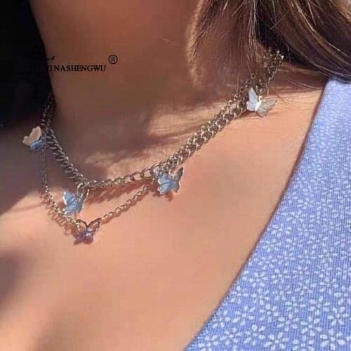 Fashion Choker Necklace Lovely Golden Silver Plated Butterfly Necklace Short Women Summer Holiday Romantic Gift Jewelry Wholesal