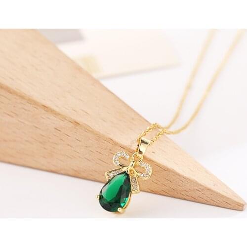 10 PCS/Lot Fashion Bow Zircon Pendant Necklace Copper Chain for Women Girls Birthday Gift Quality Jewelry New Design Accessories