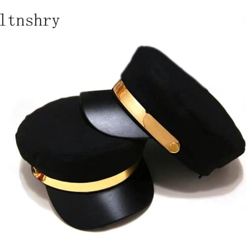 Fashion beret Autumn winter Military cap Golden stripes Street style British style warm retro newsboy caps octagonal cap female