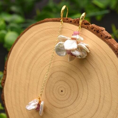 Original Natural Baroque Pearl Asymmetrical Earrings Vintage Flower Drop Dangle Hook Earring Women Wedding Party Gifts Jewelry