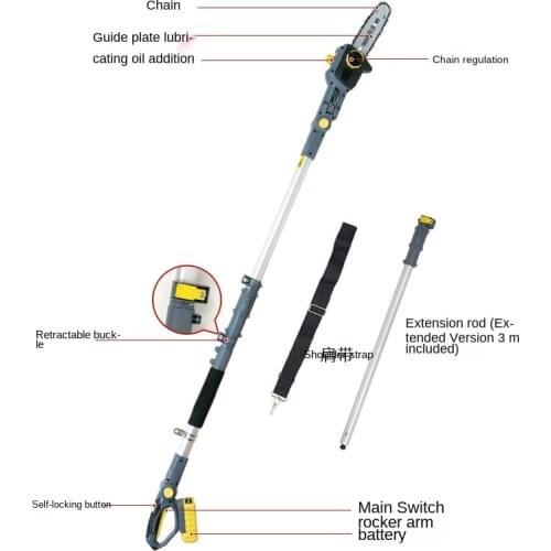 20V Telescopic 1.8m 3m High altitude Electric chainsaw cordless charging saw Garden pruning tool Rechargeable garden tools