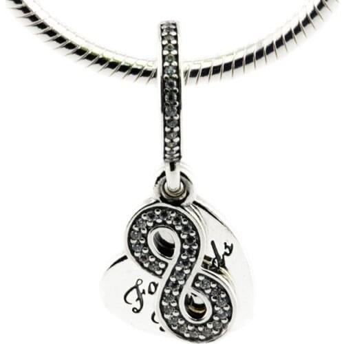 Clear CZ Forever Friends Heart Floating Charms for Bracelets Women DIY Jewelry 925 Sterling Silver Charms for Jewelry Making