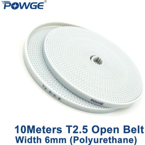 POWGE 10Meters Trapezoid PU T2.5 Open synchronous belt T2.5-6mm width 6mm Polyurethane steel T2.5 Timing Belt pulley 3D printer