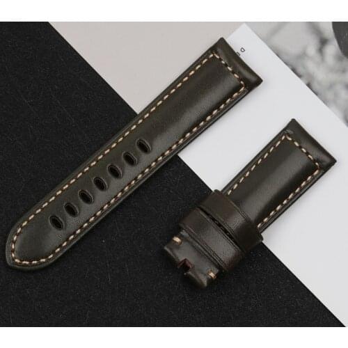 Top brand quality watchband oil Green Retro 24mm Vintage Leather For Panerai strap watch band buckle