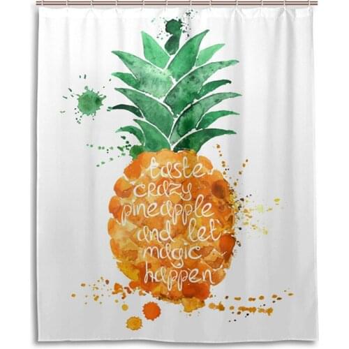 Modern Cute Pineapple Print Shower Curtains Polyester Waterproof Mildew Resistant Bath Curtain 12 Hooks for Bathroom Home Decor