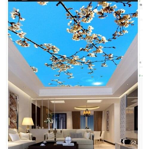 Blue flowers ceiling frescoes 3d ceiling murals wallpaper Home Decoration 3d customized wallpaper