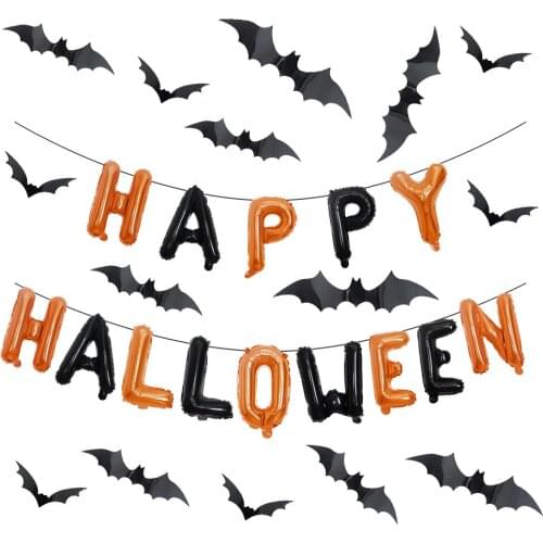 Halloween Ghost Festival Decoration Happy Halloween Letter Balloon PVC Bat Sticker Set Haunted House Decoration