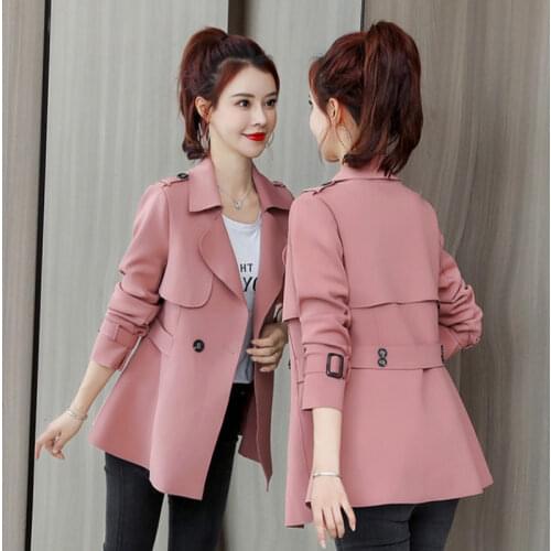 Hepburn Windbreaker Jacket Womens 2021 New Spring All-Match Fashion Ladies Clothing Notched Slim Korean Style Short Coat zh531