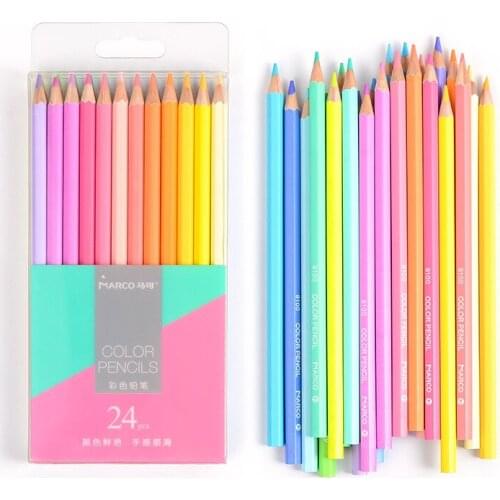 Yisuremia New Marco 12/24 Colors Macaron Oil Colored Pencil Set 2B Pencils For Drawing Graffiti Sketch Art Supplies Stationery