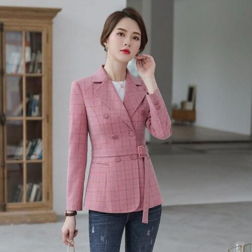 Women blazers and jackets overalls Plaid suit womens jacket double-breasted suit womens casual work uniforms blazer feminino