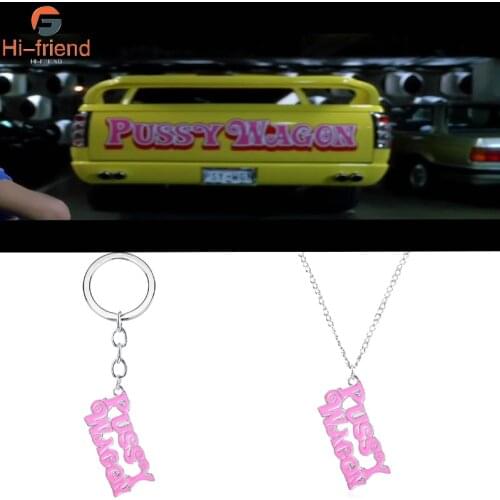 Pussy Wagon Keychain Movie Kill Bill Pink Letter Metal High Quality Enamel Keyring for Women Man Car Bag Pendant Jewelry