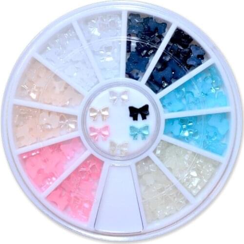YWK 1 Wheel 6 Colors Tools 3D Bow Tie Pearl Wheel Nail Supplies Tools Rhinestones Beauty Nail Art Decoration For Nails Manicure