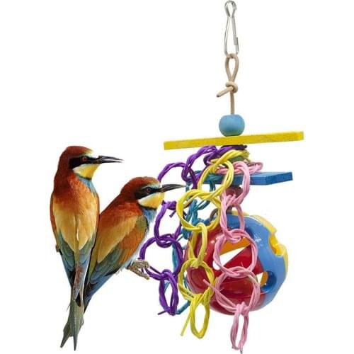 1 Pcs Bird Toy Creative Colorful Weave Rattan Bird Toy With Small Bell Funny Parrot Cage Hanging Interactive Parakeet Birds Toys