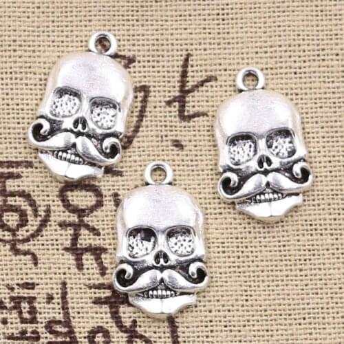 15pcs Charms Skeleton Skull With Beard 22x14mm Antique Silver Color Plated Pendants Making DIY Handmade Tibetan Finding Jewelry