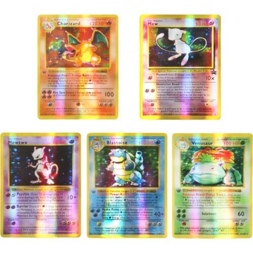 5Pcs Mewtwo Charizard Pokemon Cards Flash Card First Edition English Version First Generation Pokemon Game Collection Cards Gift