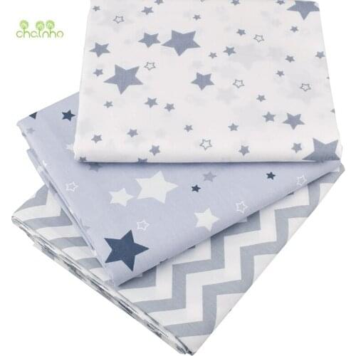 Chainho,New Gray Star Print Twill Cotton Fabric For DIY Quilting Sewing/Tissue Of Baby&Children/Sheet,Pillow Material,Half Meter