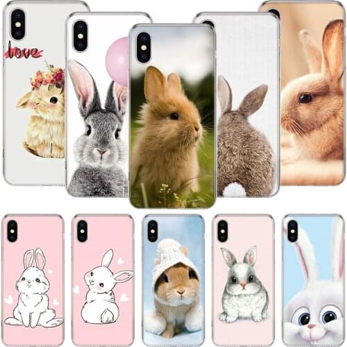 Cute White Baby Rabbits Phone Case For iPhone 11 12 Pro XS XR X Max 7 8 6 6S Plus Mini + 5 SE Pattern Customized Coque Cover Cap