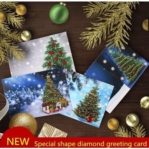 DIY Holiday Blessing Card Christmas Tree 4 Piece Set Creative 5D Christmas Card Diamond painting Greeting Card