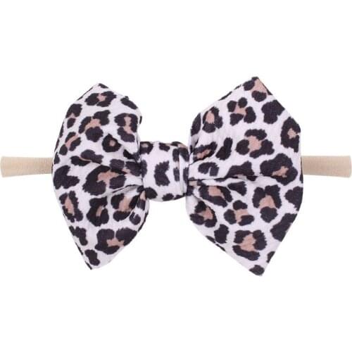 Leopard Spider Web Turkey 4.5'' Waffle Hair Bow Elastic Nylon Headband Girl Soft Nylon Headband Kids Hot Sale Hair Accessories