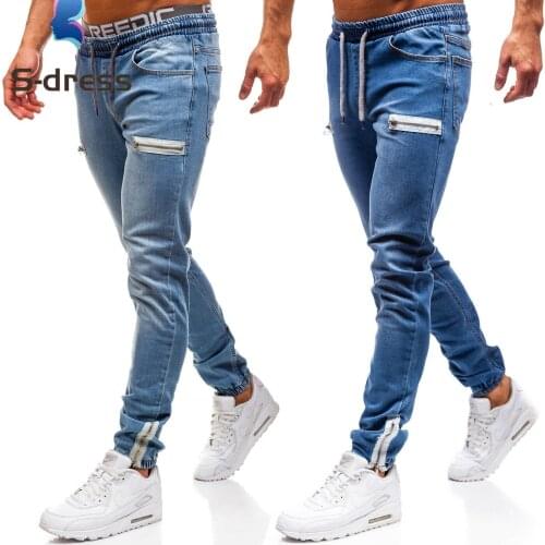 FARDRESS European and American mens denim fabric casual frosted zipper design sports jeans men