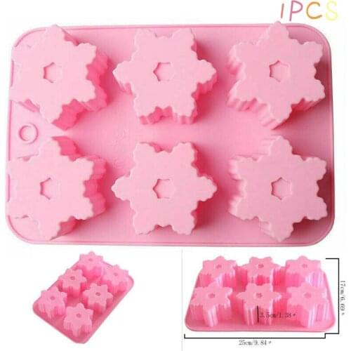 Cake Mold 6-Snowflake Snow Soap Flexible Silicone Mould For Candy Chocolate