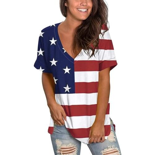 4th Of July V Neck Tshirts Woman Top Short Sleeve Loose T-shirt Women Casual Tops Tee Shirts Female Harajuku Mujer Camisetas