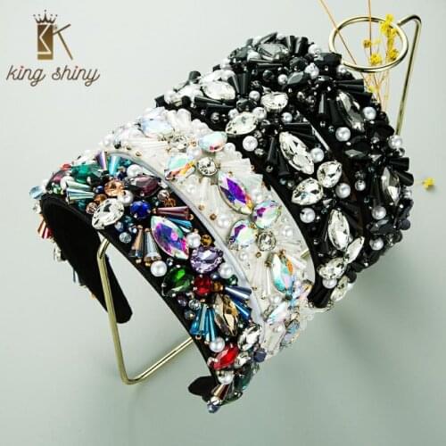 Exquisite Baroque Multi Color Crystal Headband for Woman Elegant Hand Made Simulated Pearl Hairband Female Party Hair Accessory