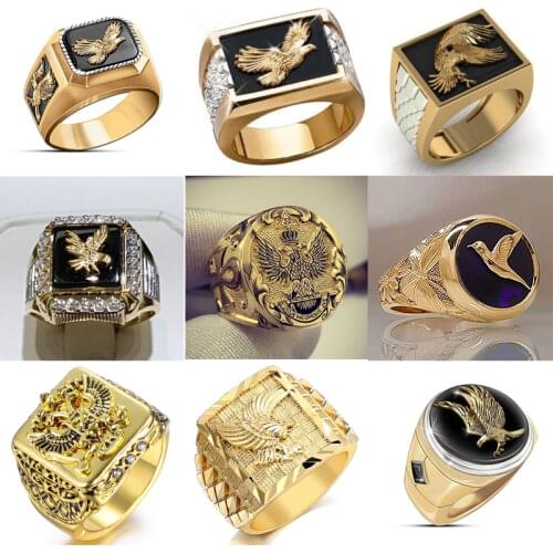 Eagle Collection ! Domineering Metal Eagle Mens Ring Punk Style Enamel Animal Male Rings Jewelry Hand Accessories Size 6-13