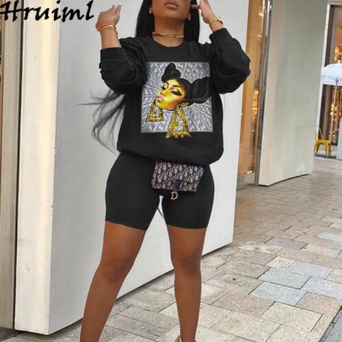 Womens Clothing Sets Two Pieces Beautyful Girl Pattern Print Fashion Summer Two Piece Set Streetwear Plus Size Women Outfits