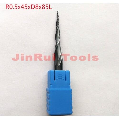 1pc R0.5*D8*45*85L*2F HRC55 Tungsten solid carbide Coated Tapered Ball Nose End Mills CNC milling cutters knife