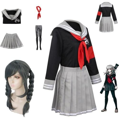 Anime Danganronpa V2 Peko Pekoyama Cosplay Costumes Top Short Skirt Wig Women JK School Uniform Suit