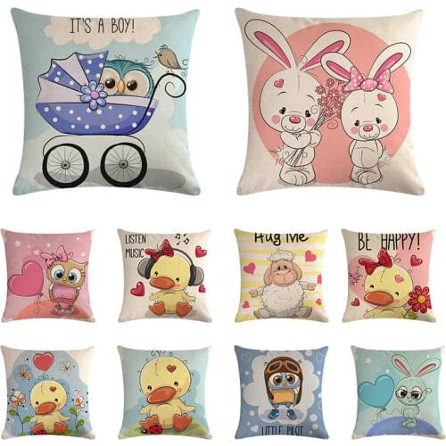 Lovely Cartoon Animal Owl Square Printed Back Catton Linen Cushion Cover Decorative Throw Pillow Cases for Baby Shower ZY959