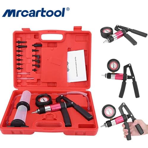 MR CARTOOL Hand Held Vacuum Pump Set Tester Compatible for Automotive With Adapters Brake Bleeder Test Kit