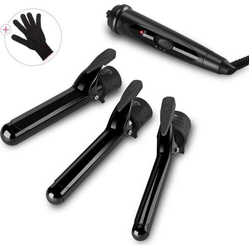 3 in 1 Anti-Static Curling Iron Set with 3 Interchangeable Ceramic Barrel Tourmaline Ceramic Ionic Curling Wand Hair Curler