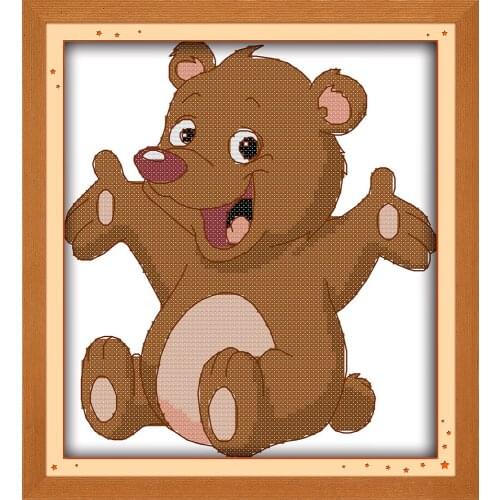 Happy bear cross stitch kit cartoon 14ct 11ct print canvas stitching embroidery DIY handmade needlework plus