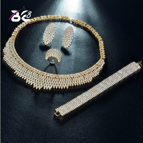 Be 8 New Arrival AAA Cubic Zirconia Necklace Earring Set Elegant 4pcs Jewelry Set for Women African Beads Jewelry Sets S239