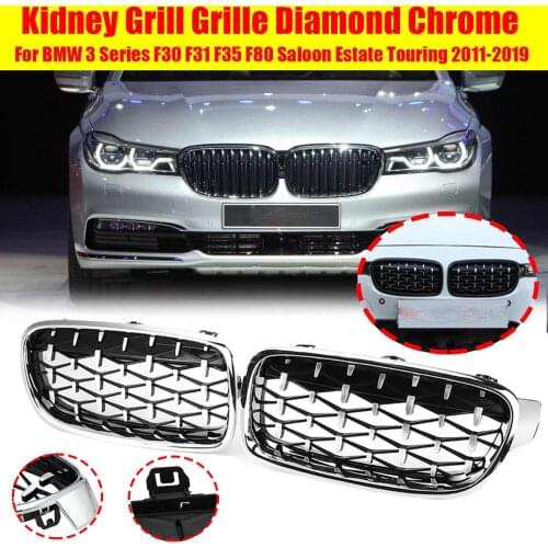 Pair ABS Car Front Diamond Kidney Grille For BMW F30 F35 F80 Saloon Estate 2011-2019(Gloss Black/Chrome/Gloss Black & Chrome)