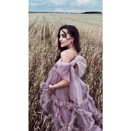 Luxury Customised Ruffles Maternity Dresses V Neck Tulle Maternity Gown for Photoshoot Boudoir Lingerie Robe Bathrobe Nightwear