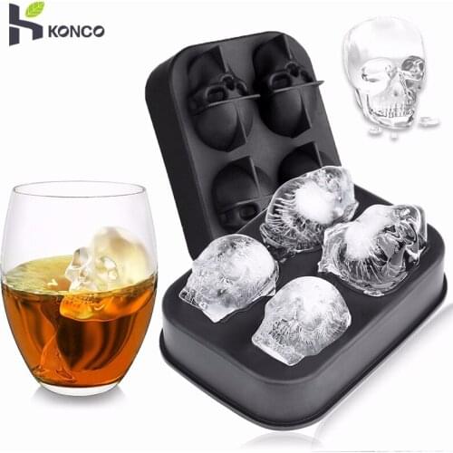 KONCO Ice Cube Maker Skull Shape DIY Ice Cube Tray Home Bar Party Cool Whiskey Wine Cocktail Ice Cube 3D Silicone Mold