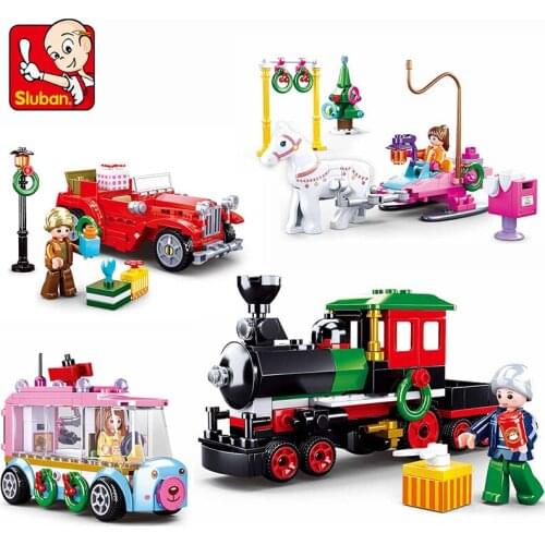 Sluban Christmas Village Set Creator Expert Santa Claus train carriage Figures Building Blocks Bricks Christmas Tree Kids Toys